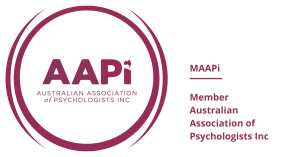 Maroon logo showing Member of Australian Association of Psychologists, Inc (MAAPi)